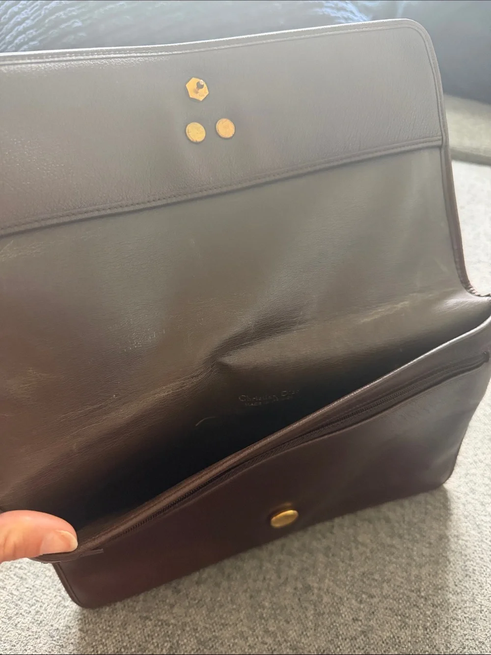 Dior Brown Leather Clutch with Gold Tone Dior Lock